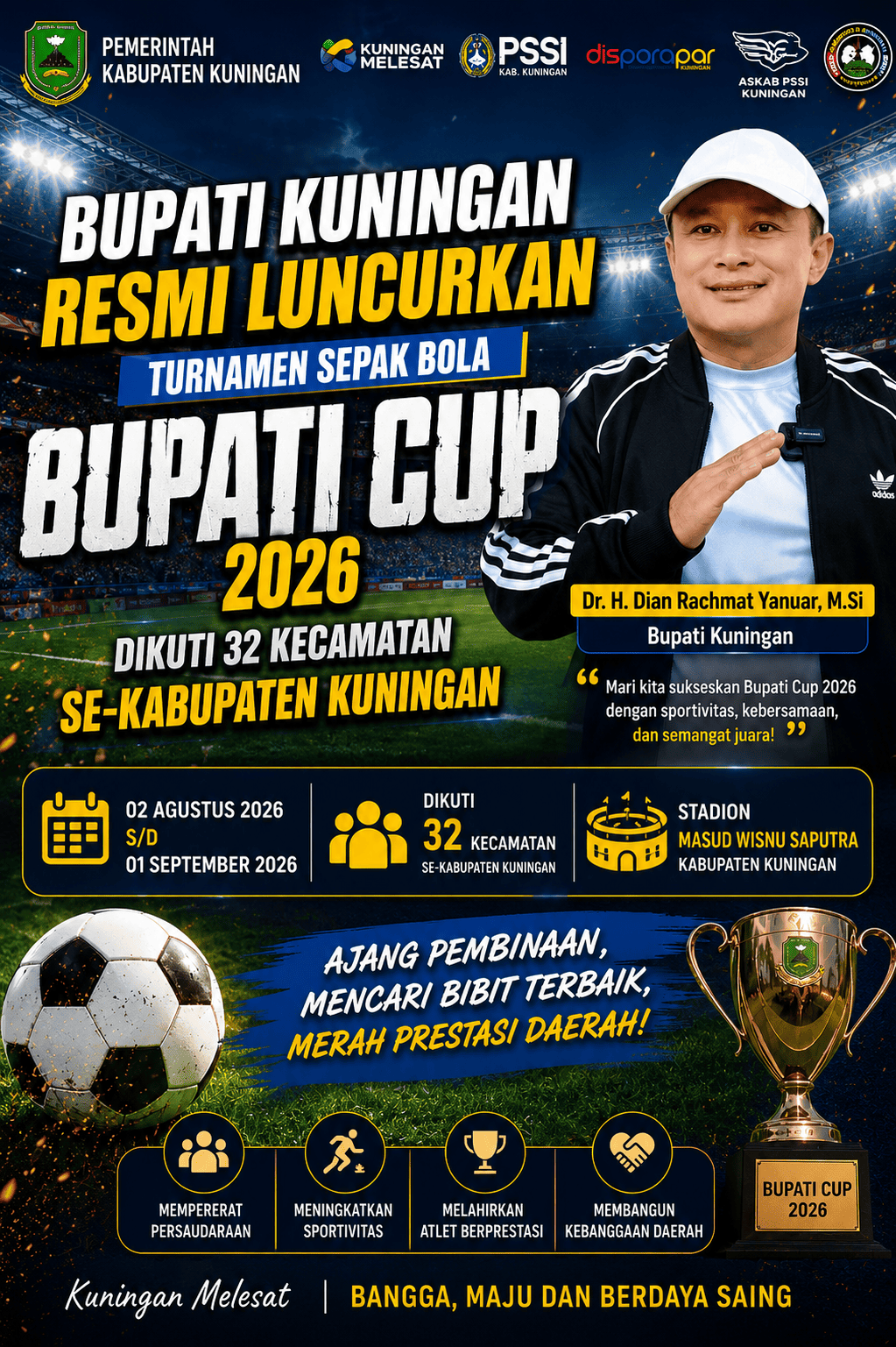 Bupati Kuningan Resmi Luncurkan Turnamen Sepak Bola Bupati Cup 2026, Diikuti 32 Kecamatan se-Kabupaten Kuningan