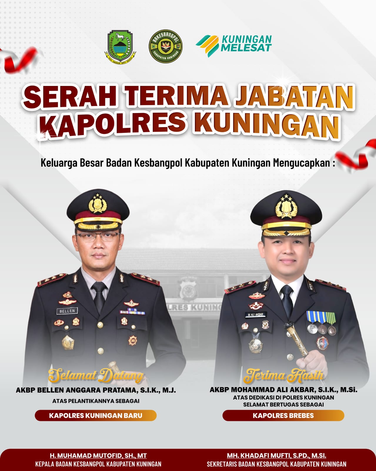 Serah Terima Jabatan Kapolres Kuningan, AKBP Bellen Anggara Pratama Resmi Gantikan AKBP Mohammad Ali Akbar